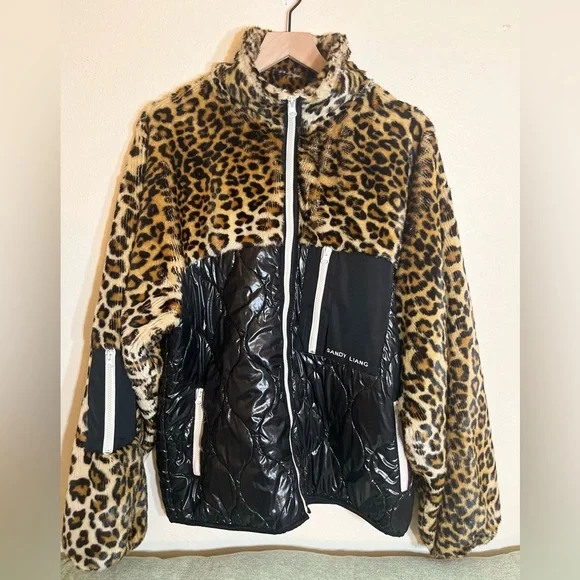 Sandy Liang Jacket - Women's Large Black - Faux Leopard Ski Coat Designer - Picture 12 of 13